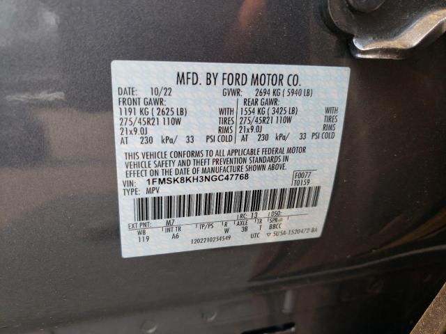 1FMSK8KH3NGC47768 - 2022 FORD EXPLORER ST-LINE GRAY photo 14