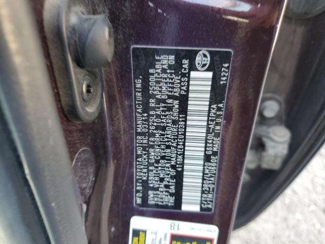 4T1BK1EB4EU103811 - 2014 TOYOTA AVALON BASE 勃艮第红 照片 12