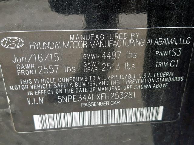 5NPE34AFXFH253281 - 2015 HYUNDAI SONATA SPORT  photo 10