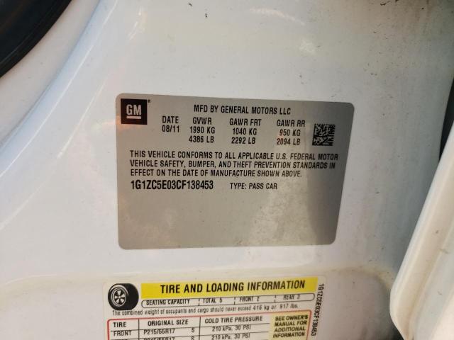 1G1ZC5E03CF138453 - 2012 CHEVROLET MALIBU 1LT Ақ фото 12