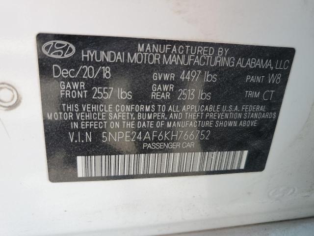 5NPE24AF6KH766752 - 2019 HYUNDAI SONATA SE WHITE photo 12