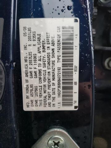 1HGCP368X8A072192 - 2008 HONDA ACCORD EXL BLUE photo 12