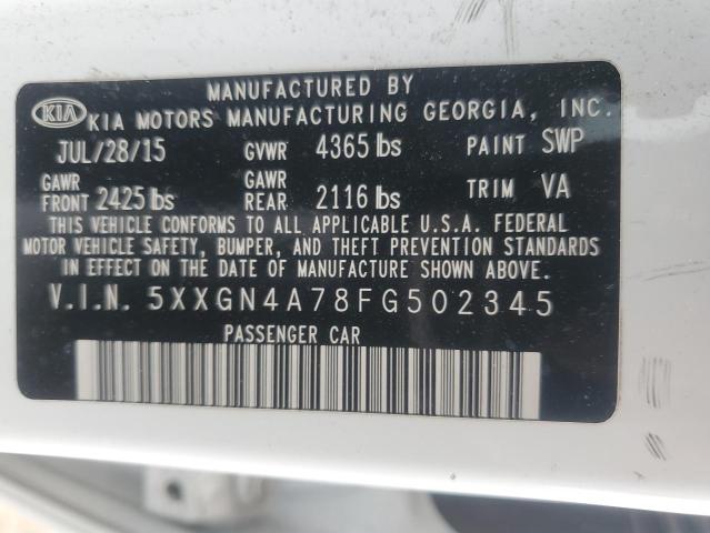 5XXGN4A78FG502345 - 2015 KIA OPTIMA EX WHITE photo 12