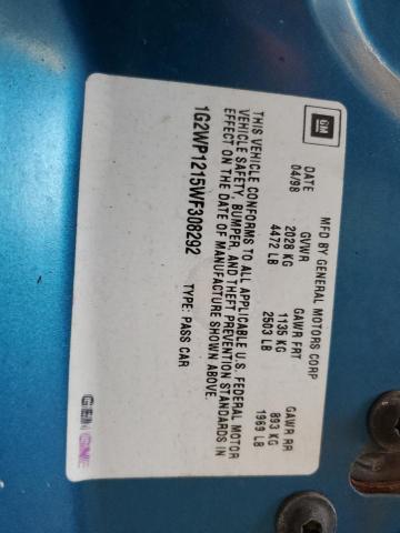 1G2WP1215WF308292 - 1998 PONTIAC GRAND PRIX GTP TURQUOISE photo 12