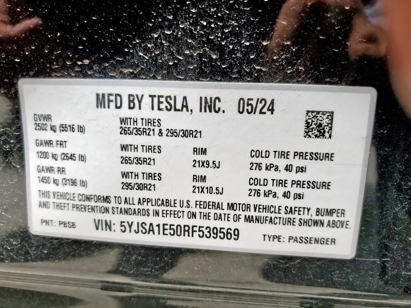 5YJSA1E50RF539569 - 2024 TESLA MODEL S 黑色 照片 13