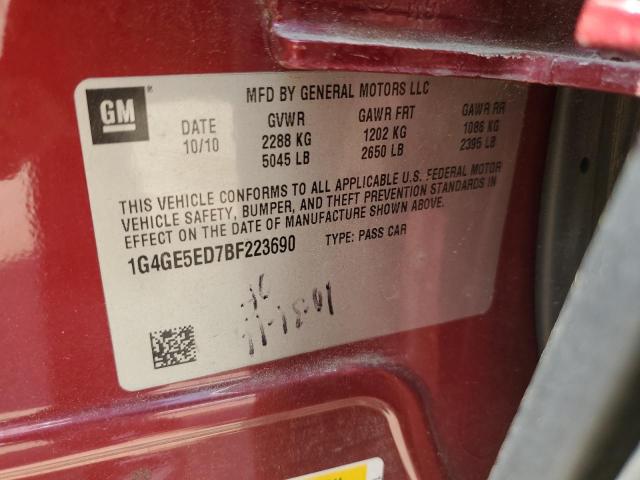 1G4GE5ED7BF223690 - 2011 BUICK LACROSSE CXS RED photo 12