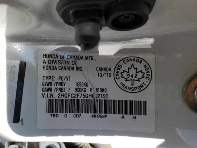 2HGFC2F75GH002190 - 2016 HONDA CIVIC EX WHITE photo 13