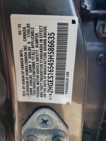 2HGES16545H586635 - 2005 HONDA CIVIC LX GRAY photo 12