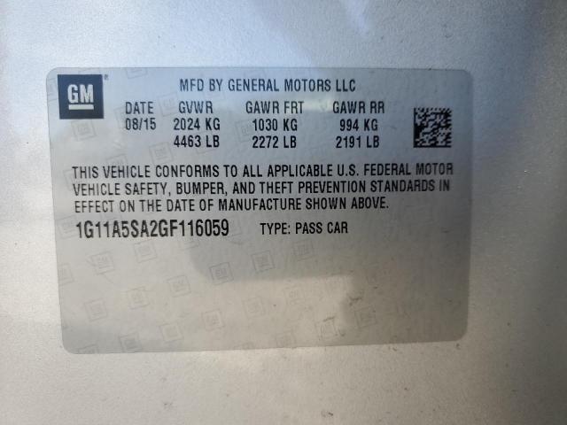 1G11A5SA2GF116059 - 2016 CHEVROLET MALIBU LIM LS ვერცხლისფერი ფოტო 12