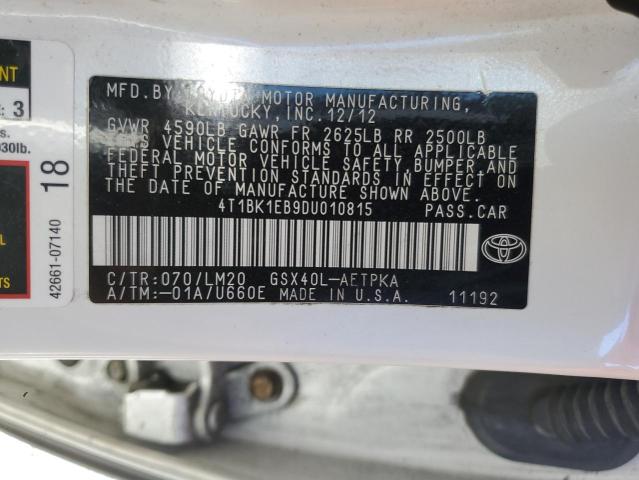 4T1BK1EB9DU010815 - 2013 TOYOTA AVALON BASE WHITE photo 12