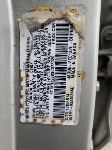 2T1KR32E83C072020 - 2003 TOYOTA COROLLA MA XR SILVER photo 13