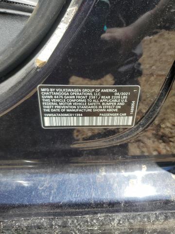 1VWSA7A30MC011394 - 2021 VOLKSWAGEN PASSAT SE BLACK photo 12