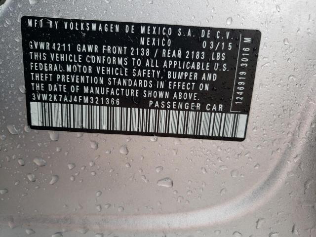 3VW2K7AJ4FM321366 - 2015 VOLKSWAGEN JETTA BASE Silber Foto 12