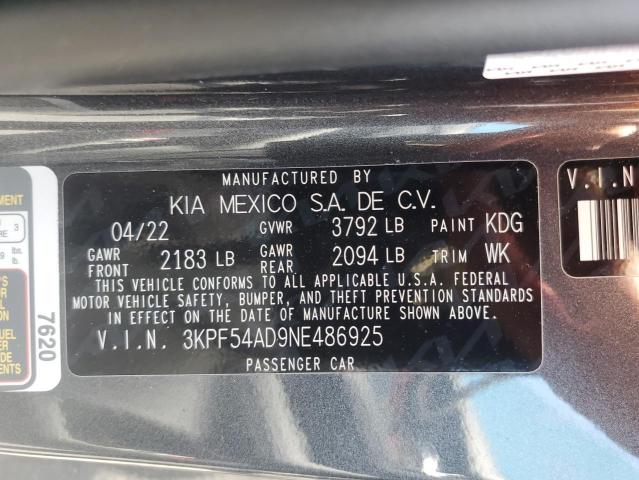 3KPF54AD9NE486925 - 2022 KIA FORTE GT LINE CHARCOAL photo 12