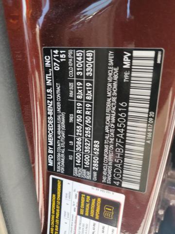 4JGDA5HB7FA450616 - 2015 MERCEDES-BENZ ML 350 4MATIC BURGUNDY photo 13