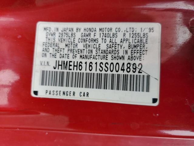 JHMEH6161SS004892 - 1995 HONDA CIVIC DEL SOL SI RED photo 12