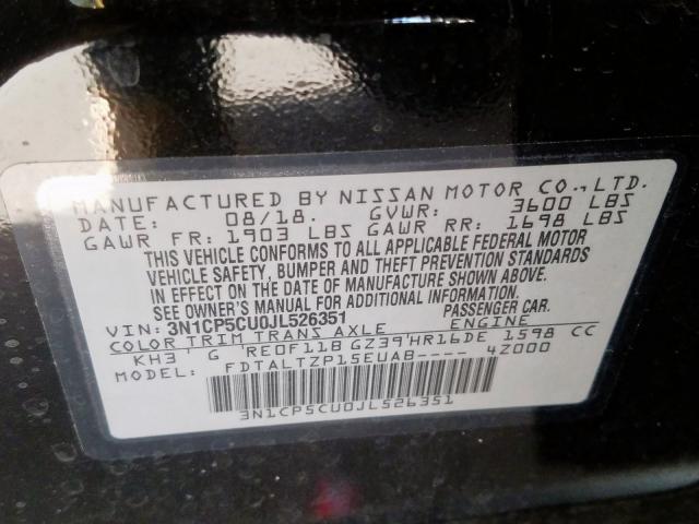 3N1CP5CU0JL526351 - 2018 NISSAN KICKS S  photo 10