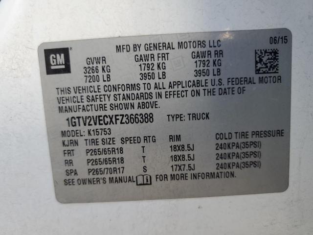 1GTV2VECXFZ366388 - 2015 GMC SIERRA K1500 SLT WHITE photo 13