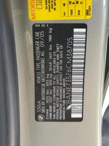 WBANE73576CM38705 - 2006 BMW 530 I TAN photo 12