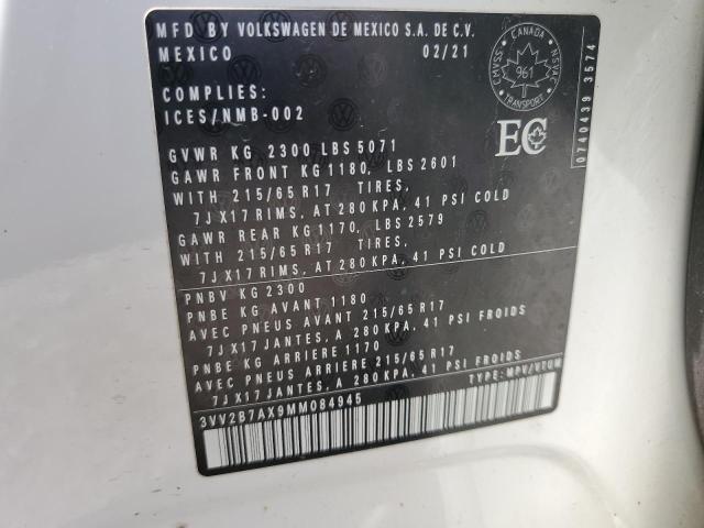 3VV2B7AX9MM084945 - 2021 VOLKSWAGEN TIGUAN SE Blanc photo 14