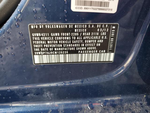 3VWDP7AJ9CM125235 - 2012 VOLKSWAGEN JETTA SE ლურჯი ფოტო 12