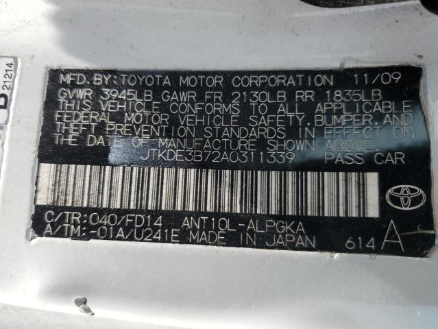 JTKDE3B72A0311339 - 2010 TOYOTA SCION TC 白色 照片 13