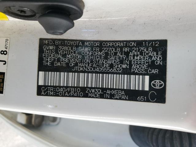 JTDKN3DU4D5556832 - 2013 TOYOTA PRIUS WHITE photo 12