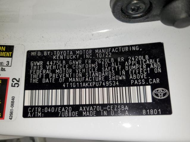 4T1G11AKXPU749534 - 2023 TOYOTA CAMRY SE NIGHT SHADE WHITE photo 12