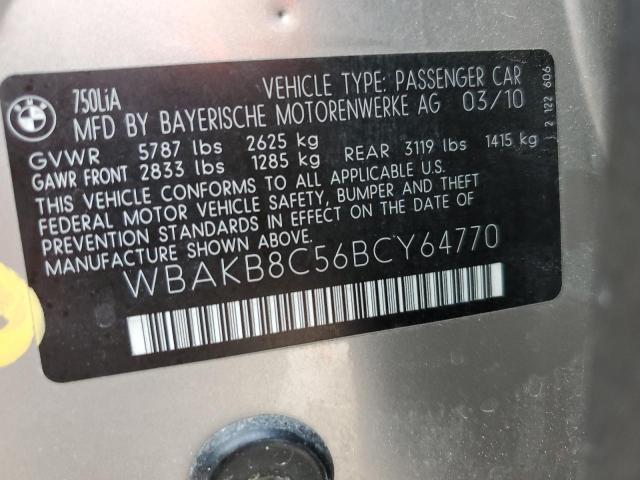 WBAKB8C56BCY64770 - 2011 BMW 750 LI SILVER photo 13