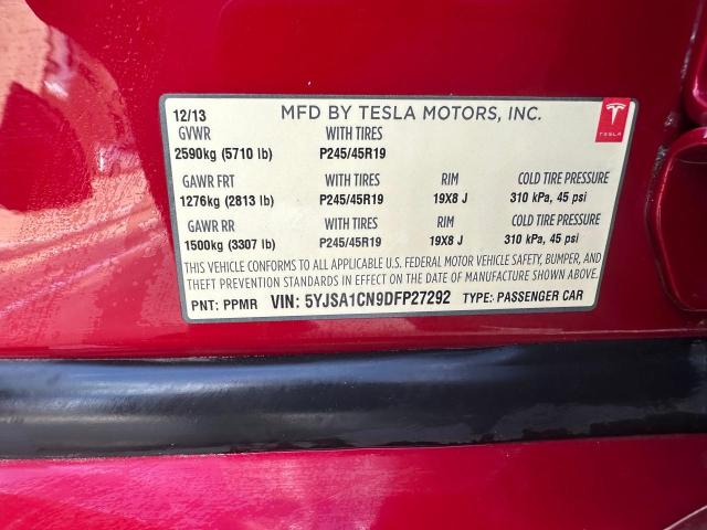 5YJSA1CN9DFP27292 - 2013 TESLA MODEL S Կարմիր լուսանկար 10