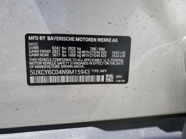 5UXCY6C04N9M15943 - 2022 BMW X6 XDRIVE40I WHITE photo 14