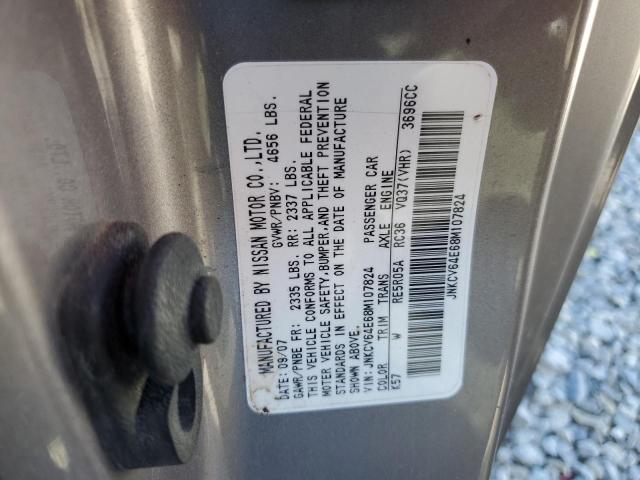 JNKCV64E68M107824 - 2008 INFINITI G37 BASE SILVER photo 12