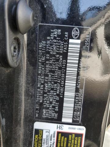 4T4BE46KX9R121409 - 2009 TOYOTA CAMRY BASE BLACK photo 12