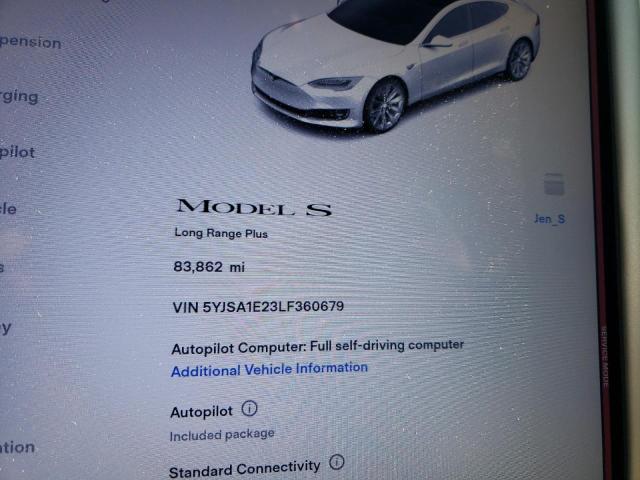 5YJSA1E23LF360679 - 2020 TESLA MODEL S Սպիտակ լուսանկար 9