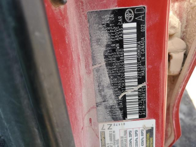 2T1KR32E06C618460 - 2006 TOYOTA COROLLA MA XR RED photo 12