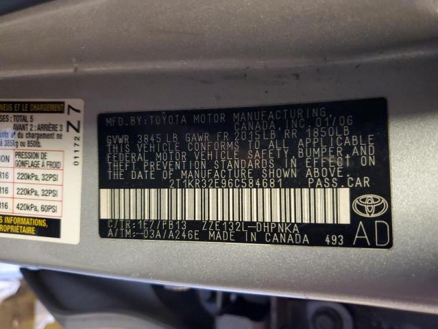 2T1KR32E96C584681 - 2006 TOYOTA COROLLA MA XR SILVER photo 12