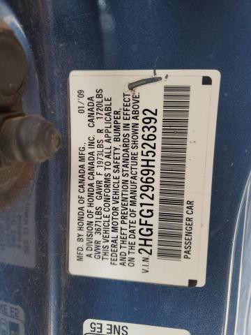 2HGFG12969H526392 - 2009 HONDA CIVIC EXL 蓝色 照片 12