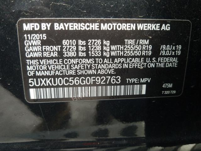 5UXKU0C56G0F92763 - 2016 BMW X6 SDRIVE35I BLACK photo 10