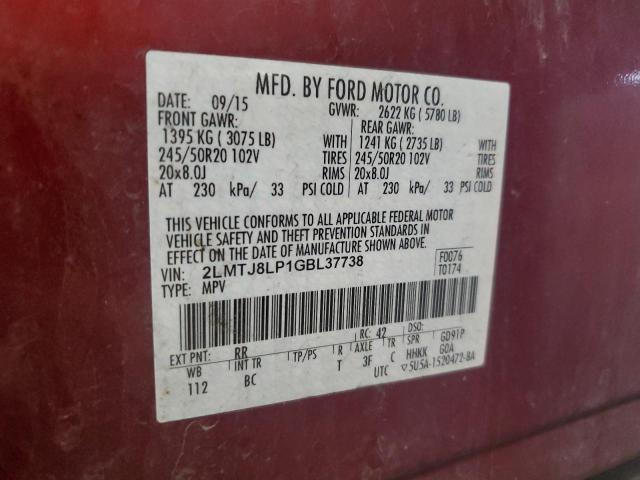 2LMTJ8LP1GBL37738 - 2016 LINCOLN MKX RESERVE წითელი ფოტო 14