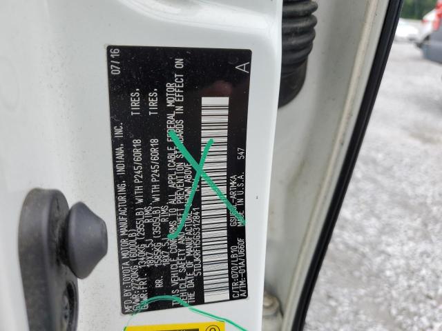 5TDJKRFH5GS312841 - 2016 TOYOTA HIGHLANDER XLE WHITE photo 13