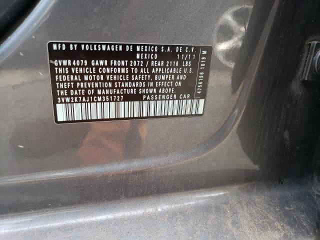 3VW2K7AJ1CM351727 - 2012 VOLKSWAGEN JETTA BASE Boz foto 12