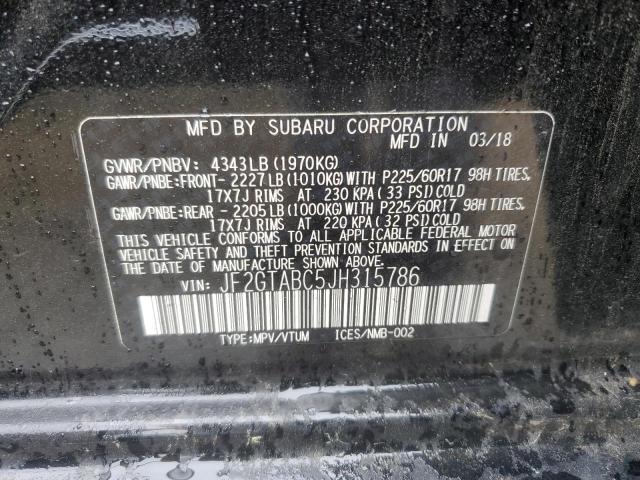 JF2GTABC5JH315786 - 2018 SUBARU CROSSTREK PREMIUM Noir photo 13