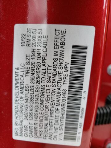 5FNYF8H09NB031468 - 2022 HONDA PASSPORT ELITE RED photo 14