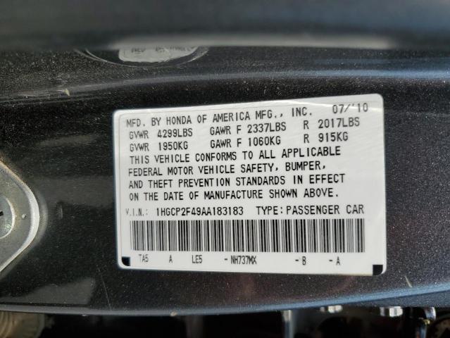 1HGCP2F49AA183183 - 2010 HONDA ACCORD LXP GRAY photo 12