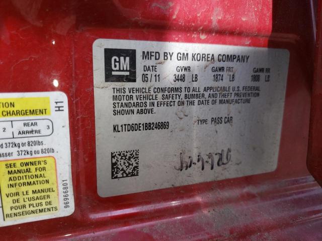 KL1TD6DE1BB246869 - 2011 CHEVROLET AVEO LS 红色 照片 12