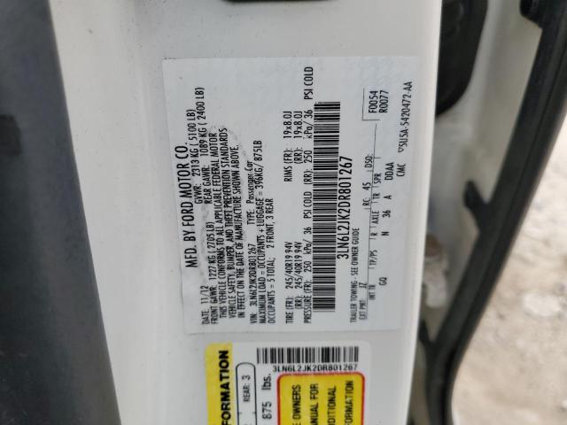 3LN6L2JK2DR801267 - 2013 LINCOLN MKZ WHITE photo 12