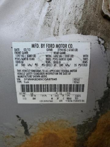1FMHK8D85CGA97845 - 2012 FORD EXPLORER XLT SILVER photo 12