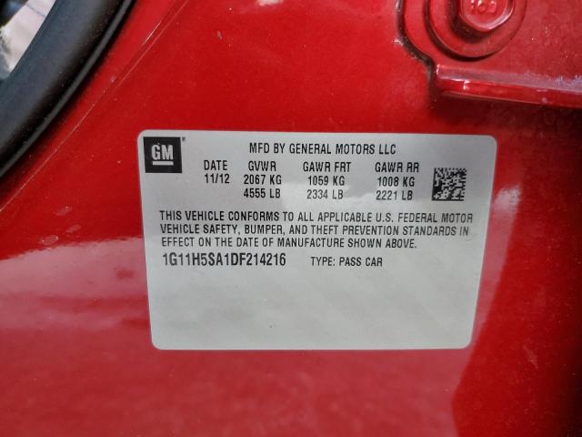 1G11H5SA1DF214216 - 2013 CHEVROLET MALIBU LTZ წითელი ფოტო 12