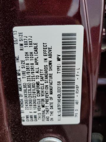 5J6TF1H54DL003158 - 2013 HONDA CROSSTOUR EXL Bordeaux Foto 13