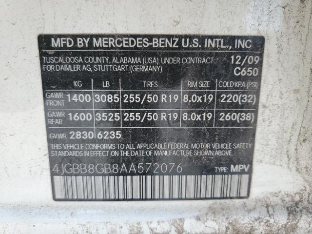 4JGBB8GB8AA572076 - 2010 MERCEDES-BENZ ML 350 4MATIC WHITE photo 13